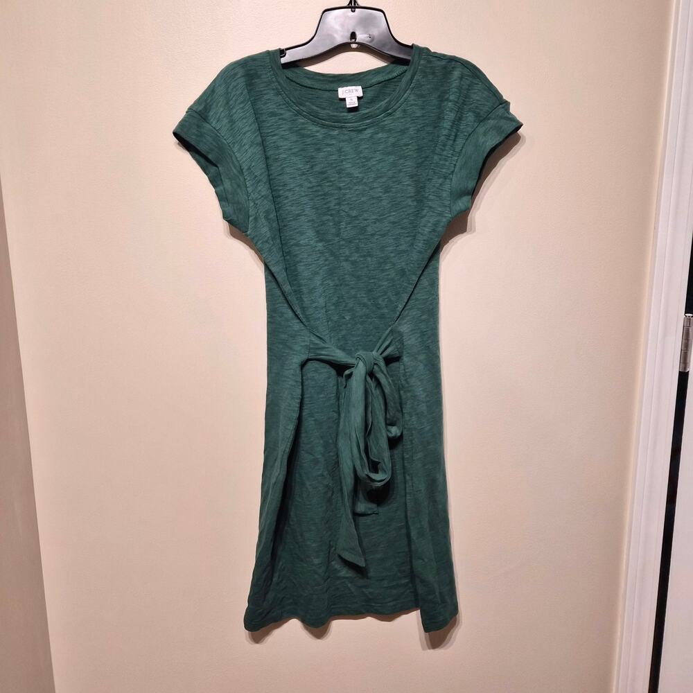 J. Crew Factory Small Tie Waist T Shirt Dress Heathered Green Short Sleeve